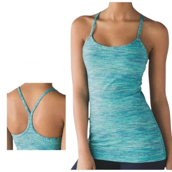 Lululemon Power Y Tank Space Dye Camo Teal Size 4 - Picture 1 of 12